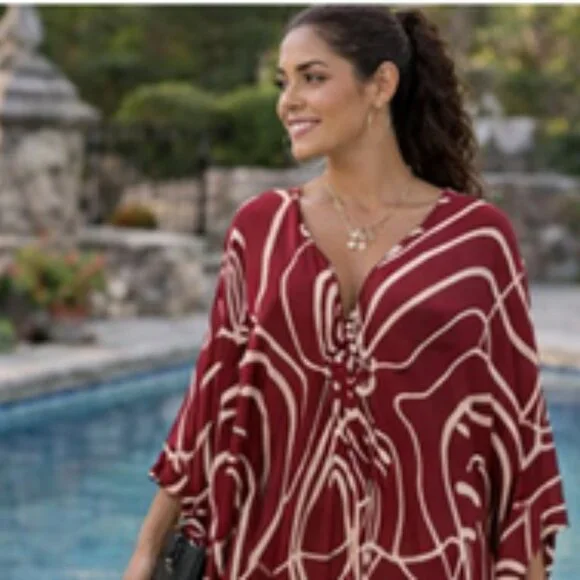 Flowy Boho Kaftan Maxi Dress | One Size | Beach, Lounge & Vacation Ready - Picture 2 of 6